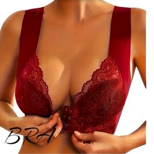 Elegant Lace Front Closure Bra - Red